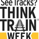 A logo with the words See Tracks Think Train Week and a graphic of train tracks