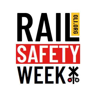 logo for rail safety week with words and a rail signal icon