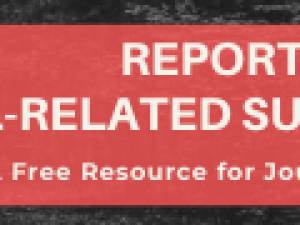 a banner ad offering free resources for journalists reporting on rail-related suicide incidents