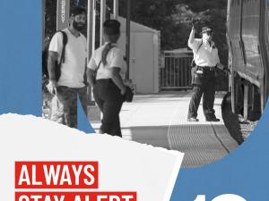social post with stay alert messaging