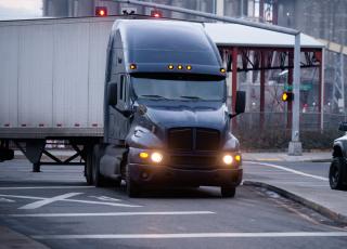 Truck turning a tight corner