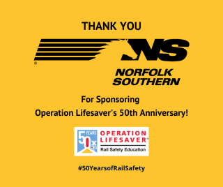 image of a norfolk southern logo with the ol 50th anniversary logo
